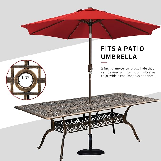 86" Large Outdoor cast Aluminum Patio Dining Table, Rectangular Outdoor Bistro Dining Table for 8 Person, for Garden (Bronze, Rectangle 86")