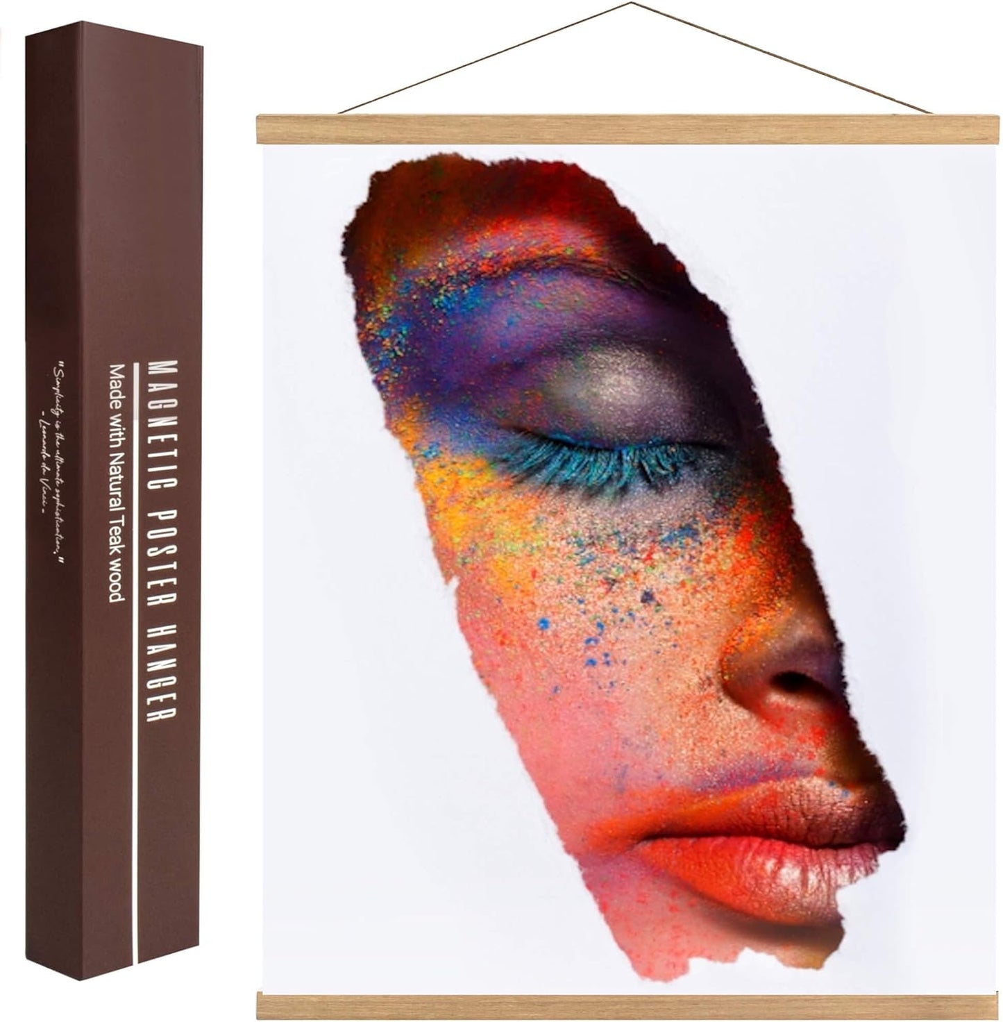 DACRI HOME Magnetic Poster Hanger Frame - Teak Wood, 12 inch Sturdy Magnetic Frame with Strong Magnets for Hanging Posters, Pictures, Scroll Wall Art, 12x16 12x18 12x24, Natural Wood