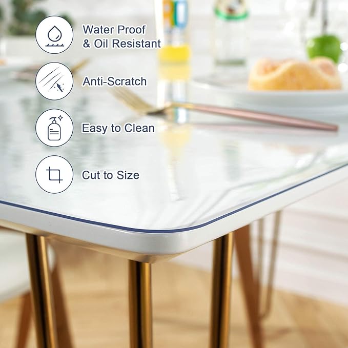 Clear Table Protector 29 x 59 Inch, 1.5mm Thick Plastic Table Cover, Waterproof PVC Clear Table Cover Protector, Desk Protector Mat, Writing Desk Pad for Desktop, Coffee & Dining Room Table