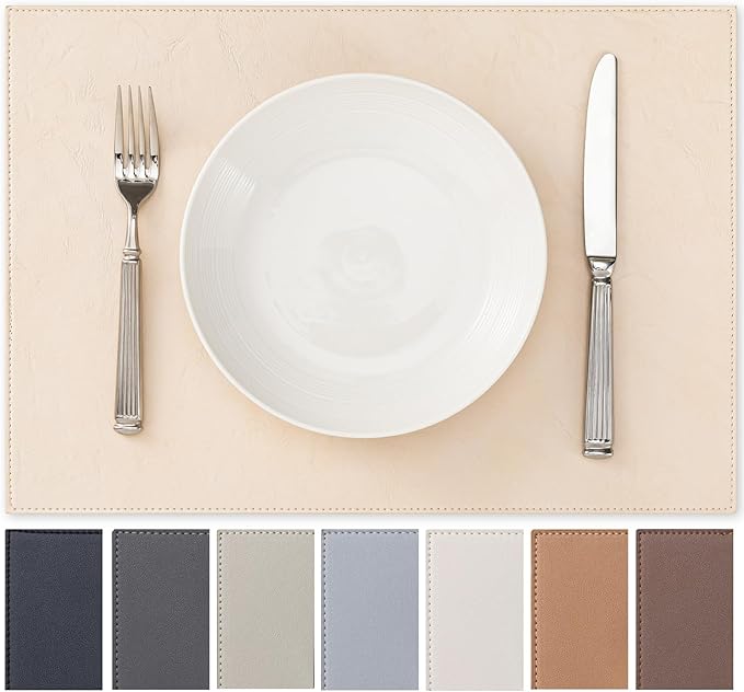 Faux Leather Placemats Set of 4 Vinyl Washable Wipeable Table Mats for Kitchen Dining Table Heat Resistant Waterproof Modern Indoor/Outdoor Placemats Non-Slip Easy Clean Place Mats (Beige)