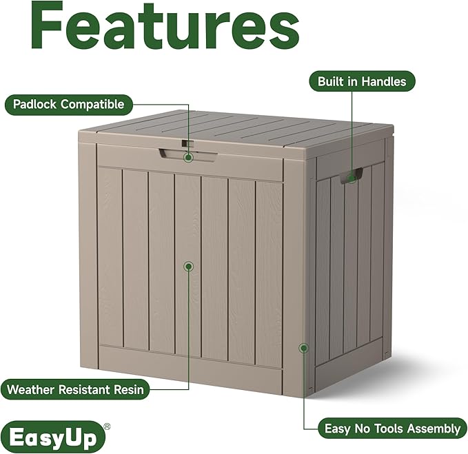 EasyUp 36 Gallon Outdoor Storage Box Waterproof, Resin Outdoor Deck Box, Lockable Deck Boxes for Garden Tools Equipment and Cushions (Gray)