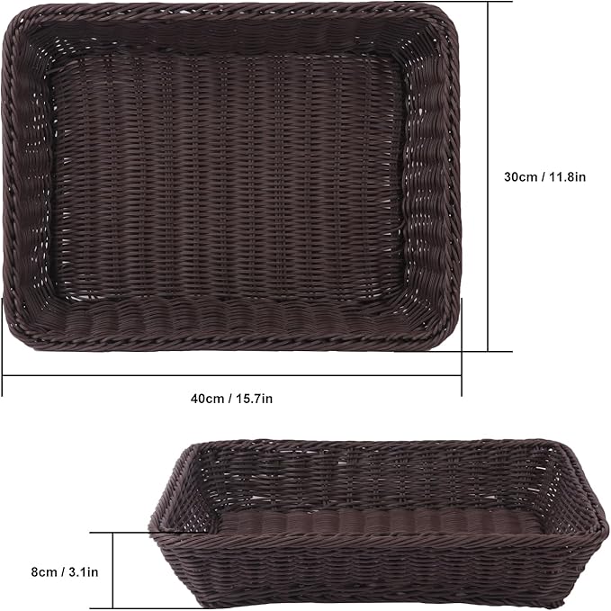 5 Pack 16 Inch Deep Coffee Wicker Bread Basket, Handmade Woven Organizer, Rectangular Fruit Baskets, Snack Basket Food Serving Baskets for Dining Table, Candies, Crackers, Fruit, Vegetables