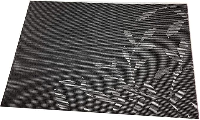 Gugrida Place Mats PVC Set of 6, Table Placemats Set of 6 PVC Woven Vinyl Place Mats Table Mats Natural Color (6 pcs, Black Leaves)