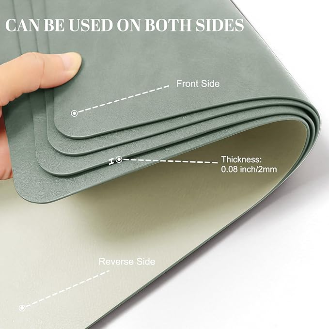Faux Leather Placemats, Set of 4, 12''×17' Textures on Both Sides, Heat-Resistant, Waterproof and Oil-Proof, Reversible Place Mats for Kitchen, Dining Table, Outdoor - Green&White