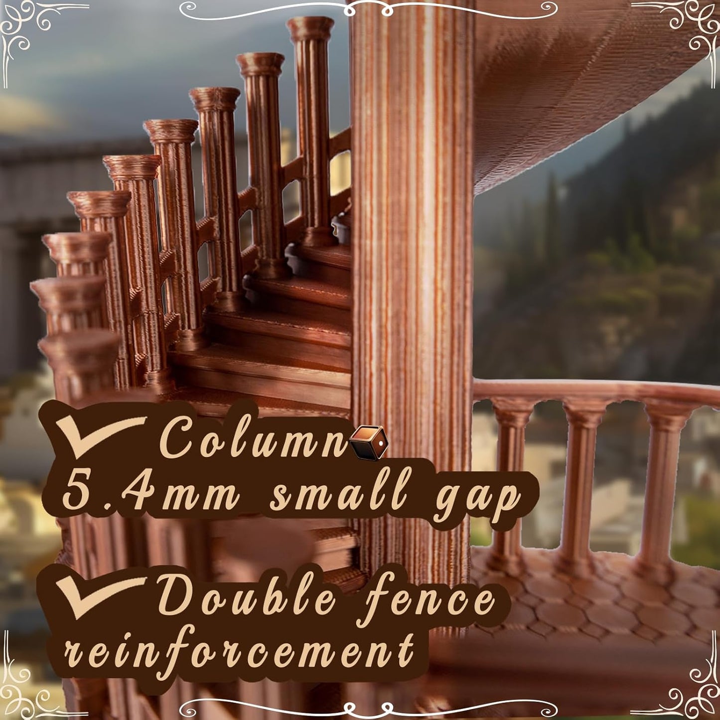 DND Dice Tower with Tray for Role Playing Game,Dungeons and Dragons,D&D,TRPG,7PCS Dice Included,Perfect Ancient Roman Castle Theme Dice Rolling Tower (Red Copper Color)