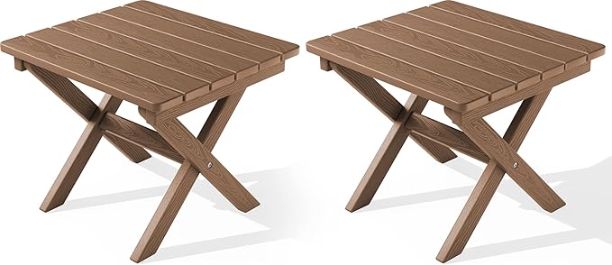 SERWALL Folding Outdoor Side Table Set of 2, Portable Adirondack Side Table, Brown