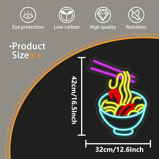 Ramen Neon Sign for Wall Decor, Noodle Led Neon Lights, Neon Ramen Light up Sign Powered by USB Multi colored Neon Lights for Restaurant Ramen Shop Window