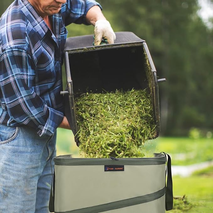 YUDI & GARDEN 46 Gallon Square Collapsible Yard Waste Containers, Collapsible Trash Can, Camping Trash Can - for Collecting Weeds or Leaf or Yard and Party Waste, Green