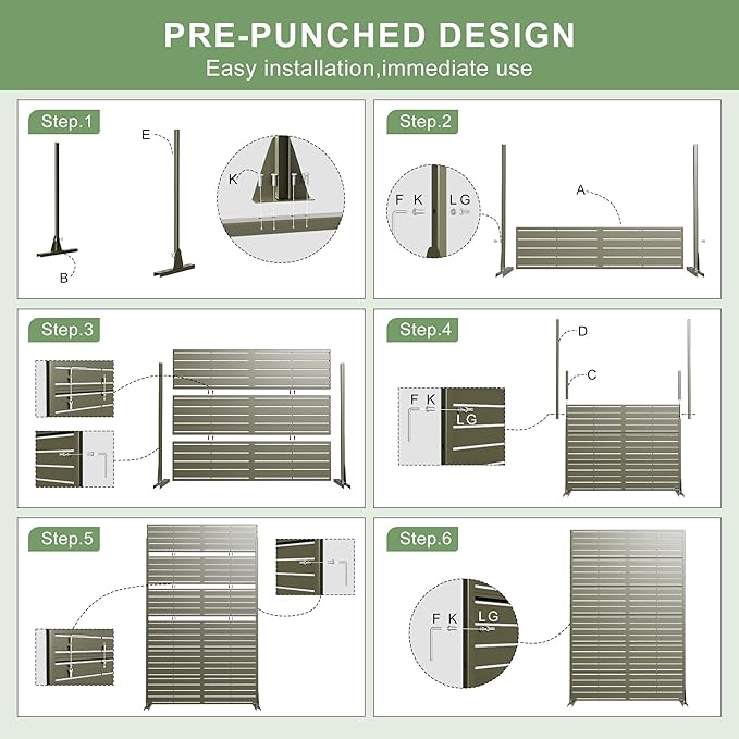 Casaphoria Metal Privacy Screen Outdoor, 72" H x 47" W Freestanding Decorative Privacy Screen for Patio Deck Balcony Garden with Stable Base, Grey-Brick