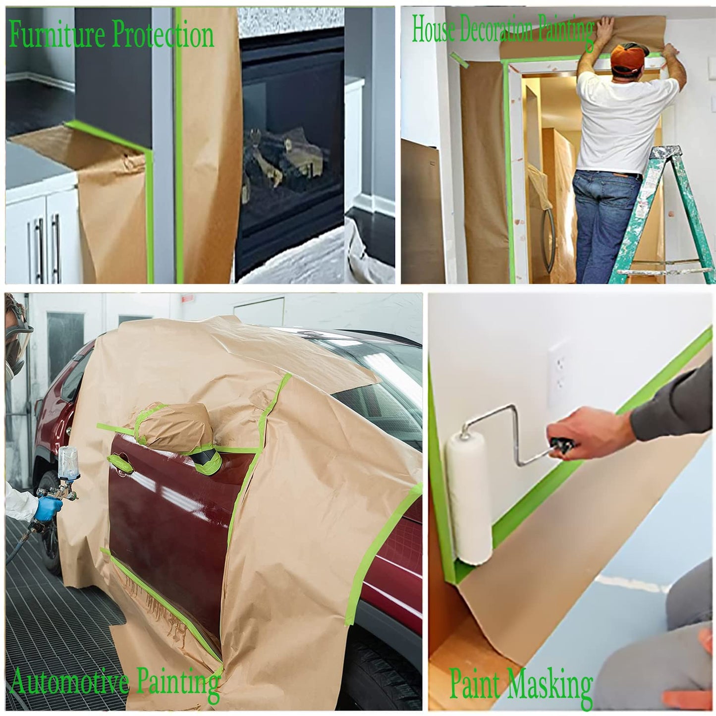 Masking Paper, Paint Masking Paper with Adhesive,20 Inch x 50 Feet Painters Paper Roll, Tape and Drape Painters Paper, for Auto Body Masking, Wall Covering and Paint Masking (20 inch x 50feet, 1)…