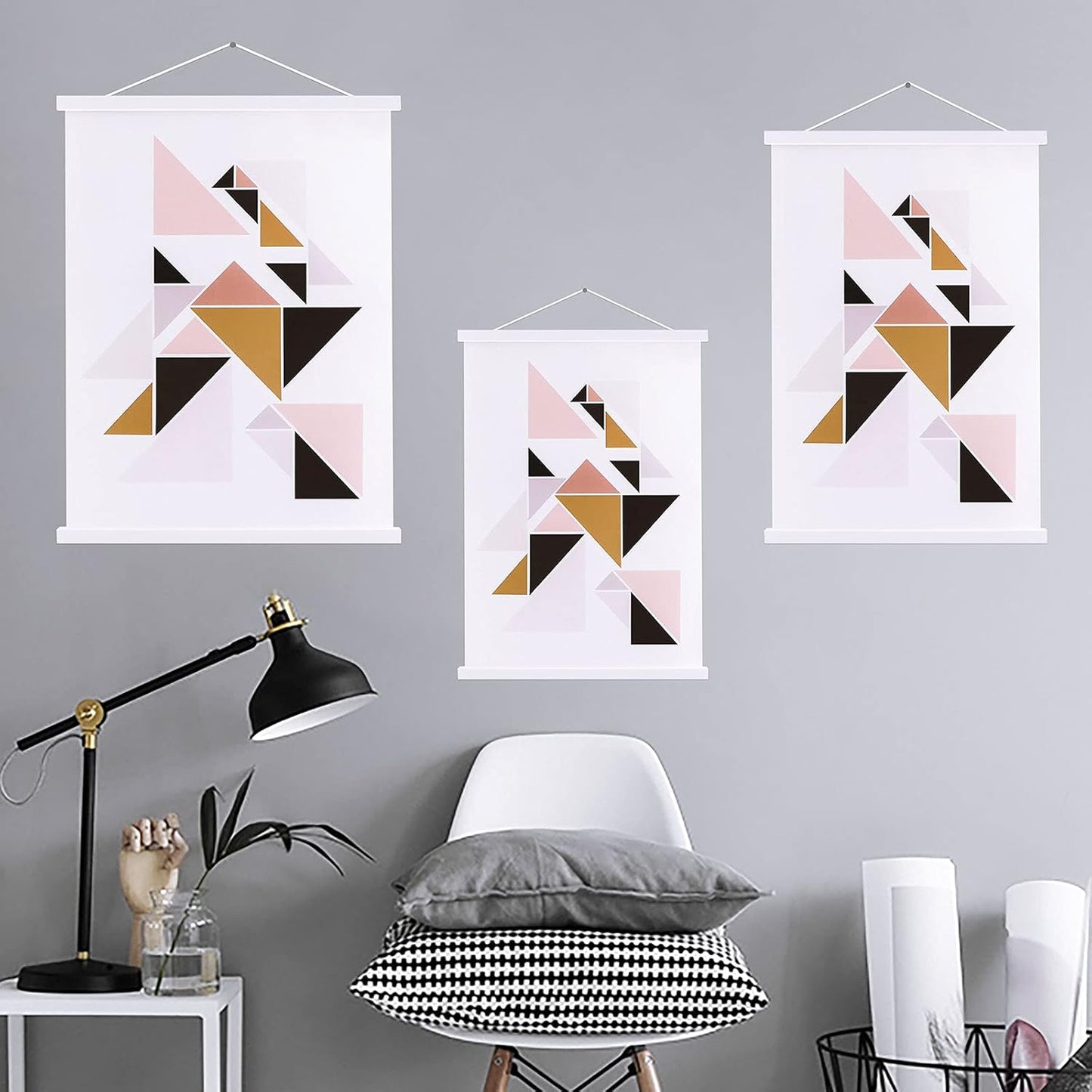 Ywlake Magnetic Poster Hanger, 23x34 23x33 23x35 Poster Frame Wood Wooden Magnet Print Posters Dowel Scroll Hanger Hangers Hanging Kit for Walls Map Canvas Artwork (White, 23")