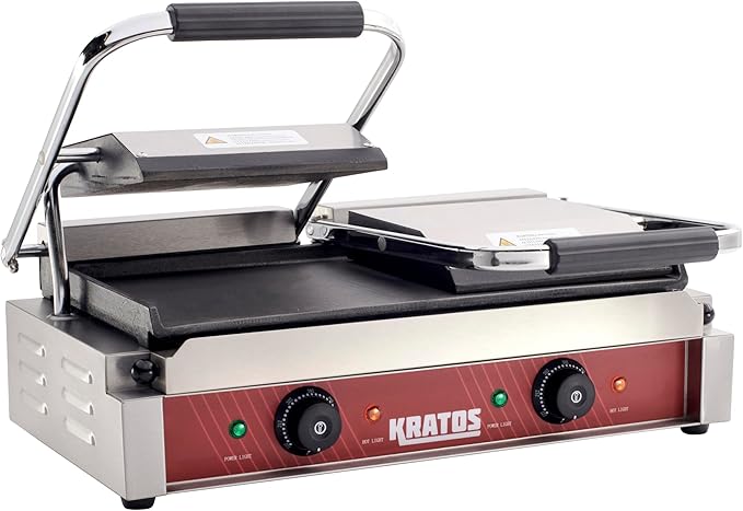 Kratos Commercial Electric Panini Sandwich Grill with Smooth Plates, 18.7"x9" Cooking Surface, Commercial Countertop Panini Press, 120V, 3500W (29Y-024)