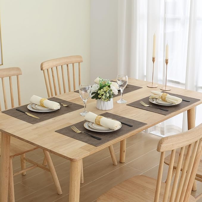Homaxy Faux Leather Heat Resistant Placemats for Dining Table Set of 8, Waterproof Wipeable Washable PU Table Mats, Easy to Clean Anti-Slip Place Mats, 11.8" x 17", Dark Brown