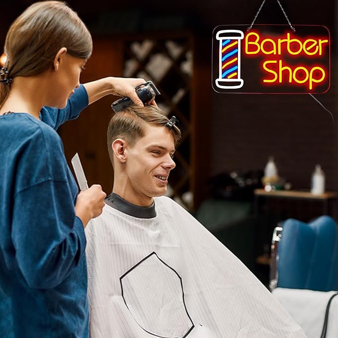 JFLLamp Barber Shop Neon Signs for Wall Decor Open Neon Lights for Bedroom Led Signs Suitable for Barber Shops Hair Salon Art Unique Gift for Hairdresser 16.1 * 9 Inch(Red + Blue + White)