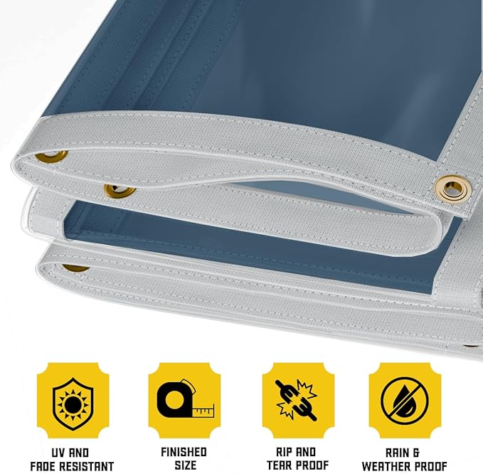 Core Tarps 30 Mil Extreme Heavy Duty Clear Tarp with Gromments - 8x20ft Super Clear Tarps Heavy Duty Waterproof Vinyl Tarpaulin, Transparent Tarp for Outdoor, Camping & Construction, Clear Blue