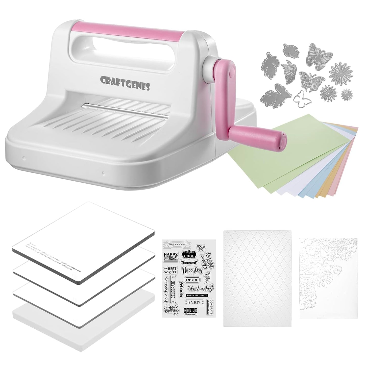 Die Cutting Machine and Embossing Machine – 6'' Opening Size for Cardmaking, Scrapbooking, and DIY Crafts – Complete Set with A5 Die Cuts, Embossing Folders, and Plates(Pink)