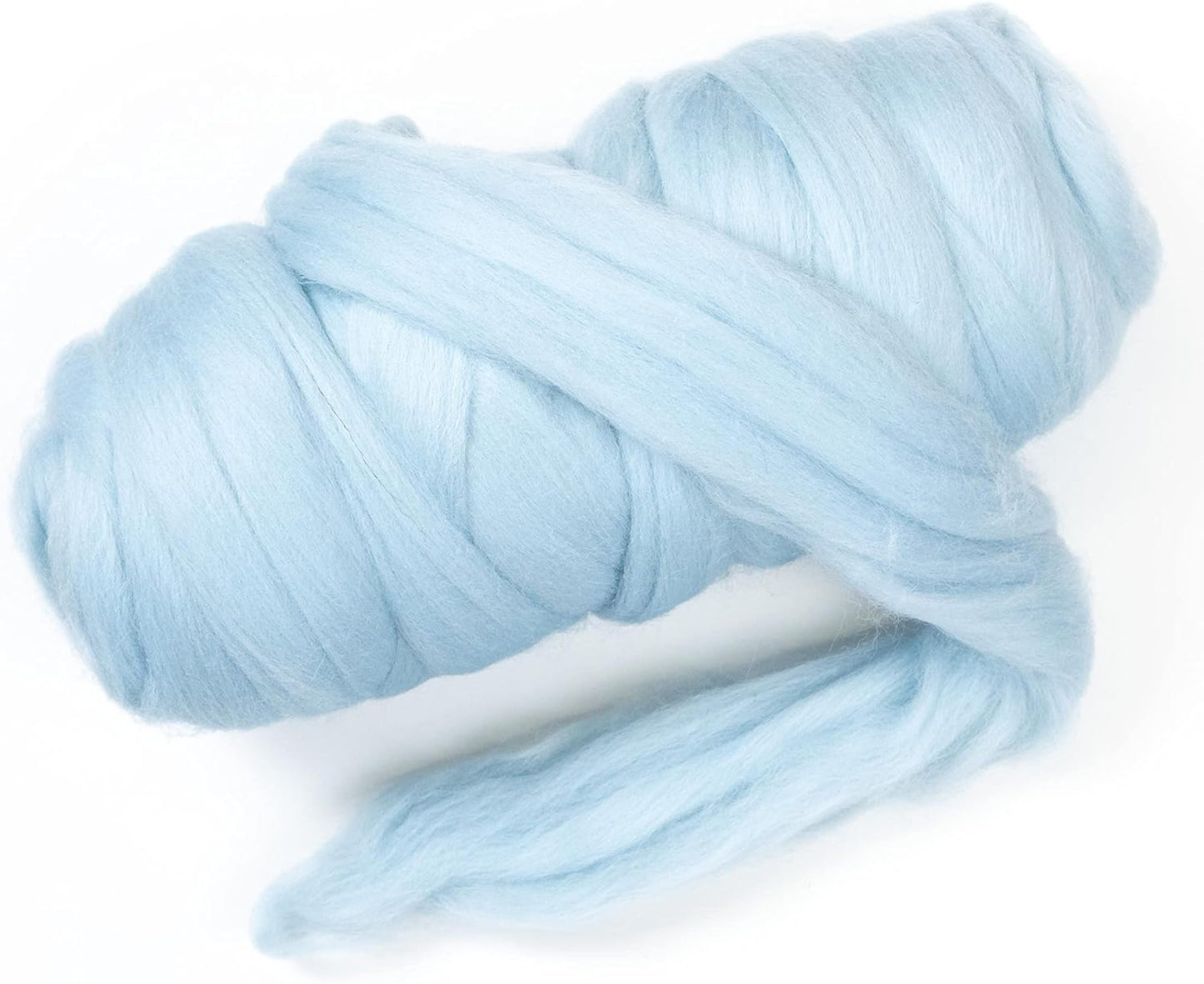 Kondoos Colored Natural Wool roving, 1 lb. Best Wool for Needle Felting, Wet Felting, handcrafts and Spinning. (Light Blue, 1 lb)