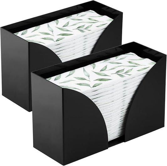 Acrylic Napkin Holder Wall Mount, 2 Pack Black - Multifold Paper Towel Dispenser for Bathroom & Kitchen Accessory - Open Top Guest Hand Towel Tray