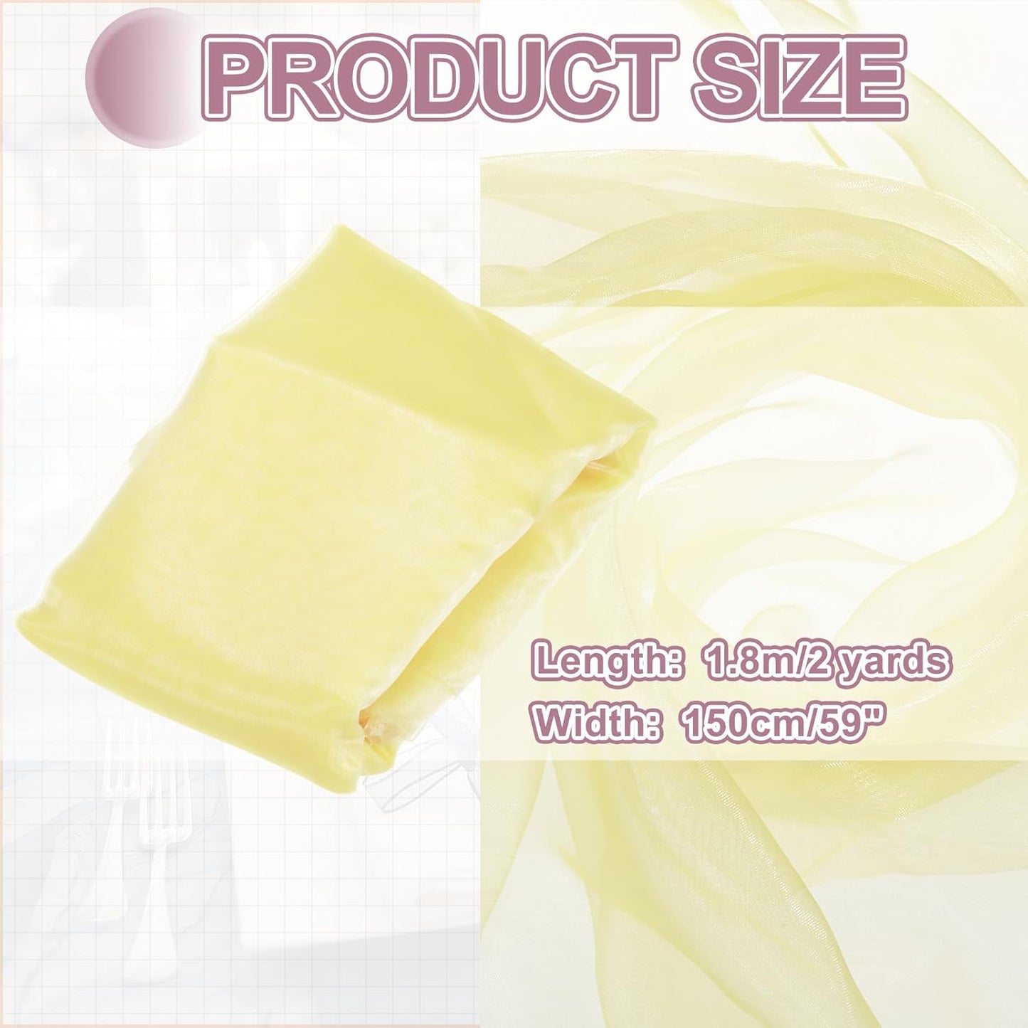 MECCANIXITY Iridescent Sheer Organza Fabric, 2 Yards x 59 Inches Solid Holographic Shiny Fabric Organza Cloth for Wedding, Curtains, Costume, Photo Background, Gradient Yellow