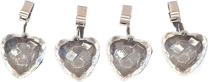 TwoFish Home Set of 4 Crystal Heart Tablecloth Clamps Crystal Heart Handicraft Tablecloth Clips Pack of 4