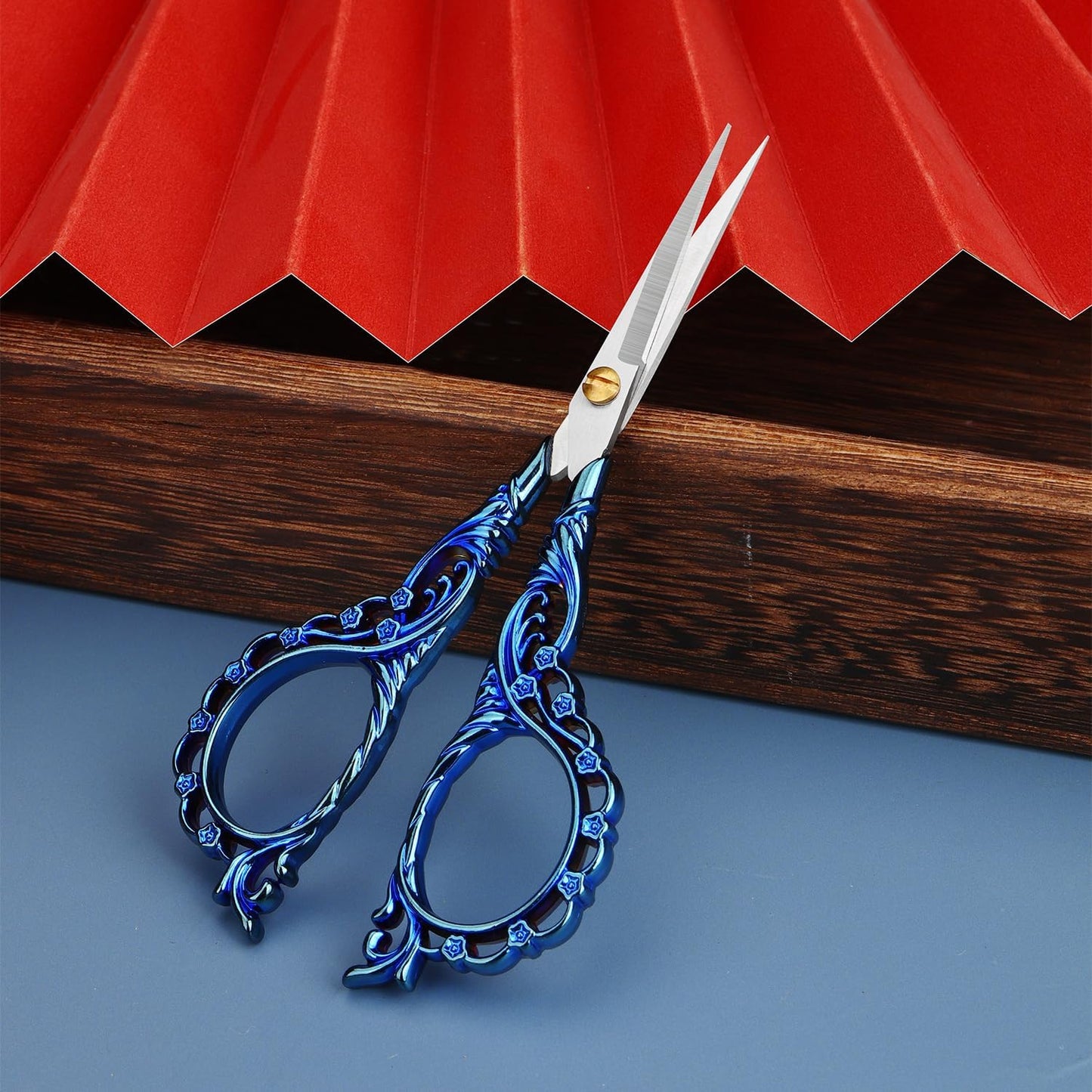 4.7 INCH Small Sewing Scissors,Embroidery Scissors With Cover,Sharp pointed tip,Travel Scissors In A Pouch,Mini Stainless Steel Crochet Scissors for Craft Art Work Color BLUE