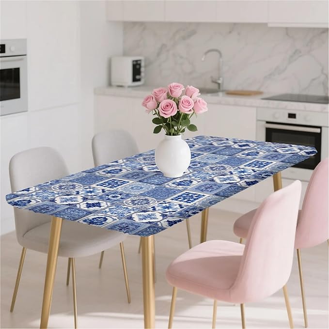 Rectangle Table Cloth Cover Waterproof Elastic Fitted Polyester Fitted Tablecloths for 8 Foot Tables for Indoor,Picnic, Camping, Outdoor （96" x 30"，Bohemia）