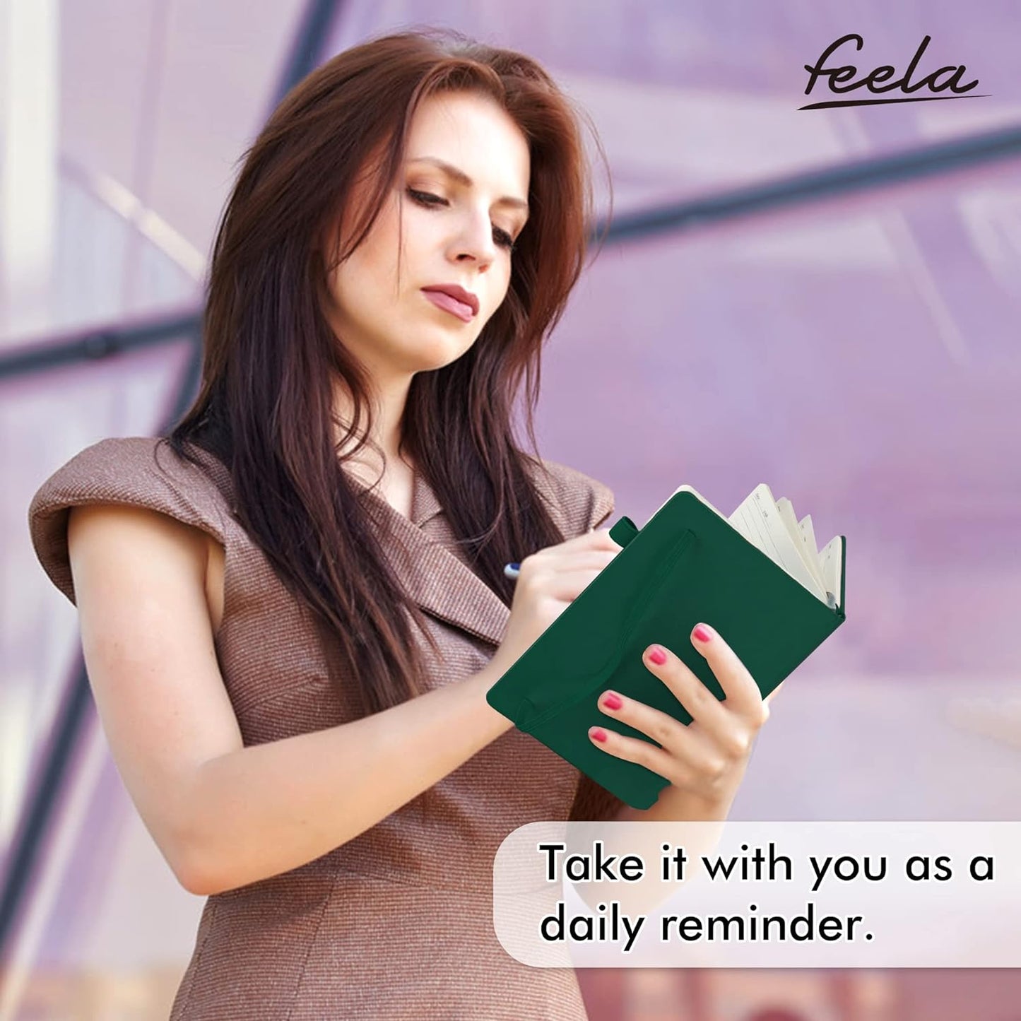 feela 5 Pack Journal Notebook Bulk for School, Hardcover Business Notebooks Classic Ruled Lined Journals with Pen Holder for Work Note Taking, with 5 Black Pens, 120 GSM, 5.1”x8.3”, A5, Dark Green