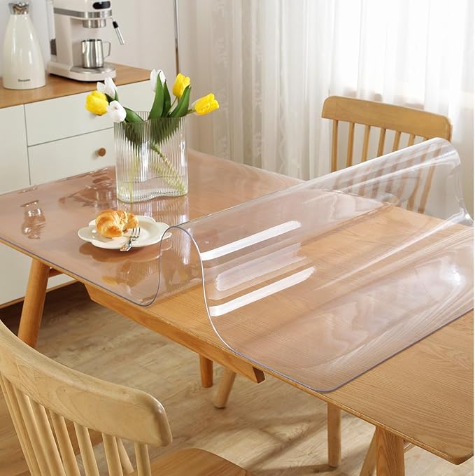 Clear Table Protector 12 x 24 Inch, 1.5mm Thick Plastic Table Cover, Waterproof PVC Clear Table Cover Protector, Desk Protector Mat, Writing Desk Pad for Desktop, Coffee & Dining Room Table