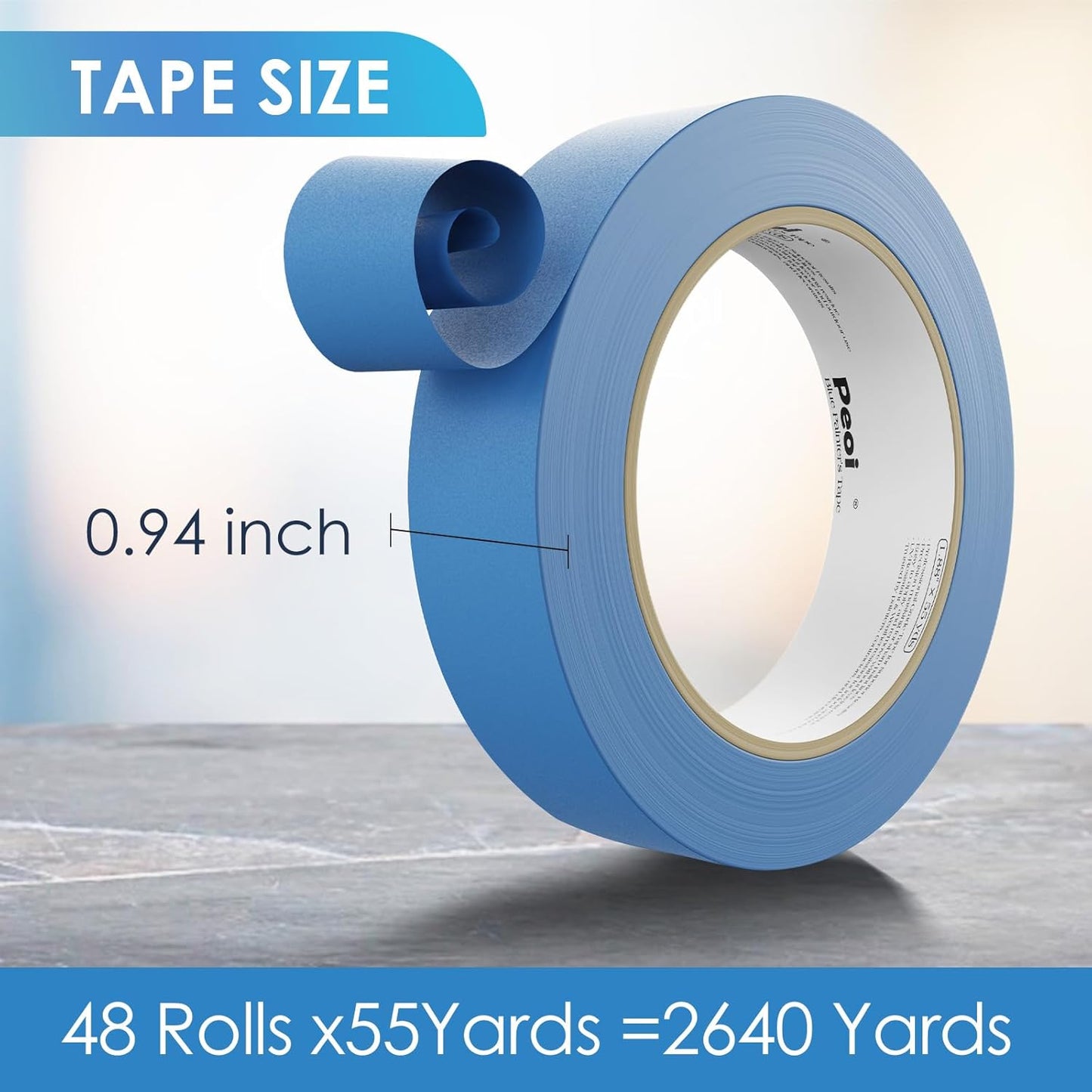 Blue Painters Tape 1 Inch Bulk, 48 Roll Painting Tape Blue Masking for Painting Wall DIY Edge, Paint 0.94 Inch 55 Yards X 48 Rolls 2640 Total Yards