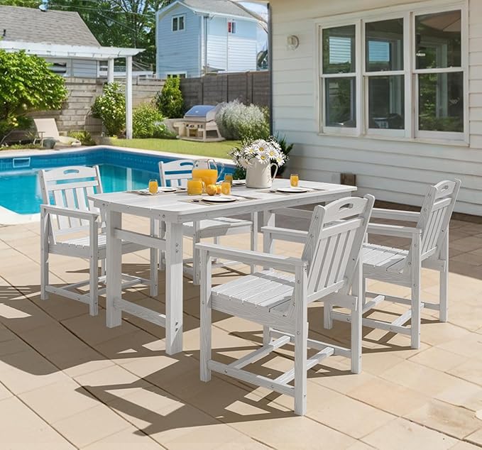 Ciokea HDPE Outdoor Patio Dining Chairs Set of 2, All-Weather Porch Chair with Wide Seat, Durable Outdoor Furniture for Backyard, Garden, Lawn & Poolside, White