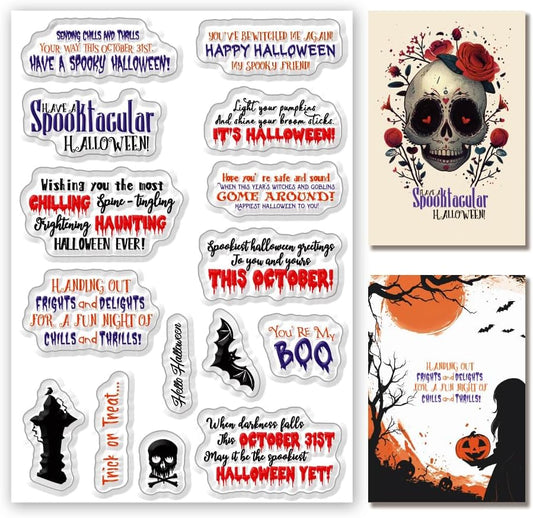 Halloween Words Clear Stamps for Card Making anding Halloween Alphabet Skulls Tombstones Bats Clear Stamps for Card Making Scrapbooking Crafting for DIY Paper Crafts Decoration