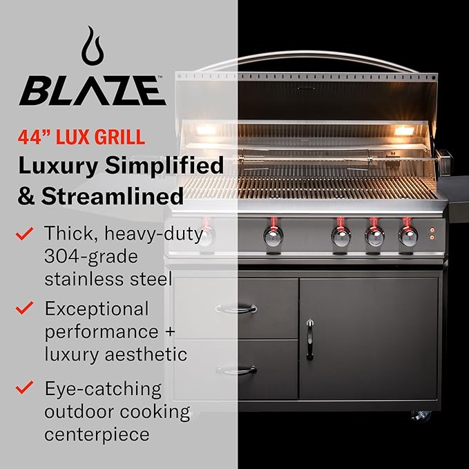 Blaze Outdoor Grill | 34-inch Stainless Steel Propane BBQ Grill | Built-in 3 Burner Barbecue | Professional Outdoor Grilling | Rear Infrared Burner & Grill Lights | BLZ-3PRO-LP