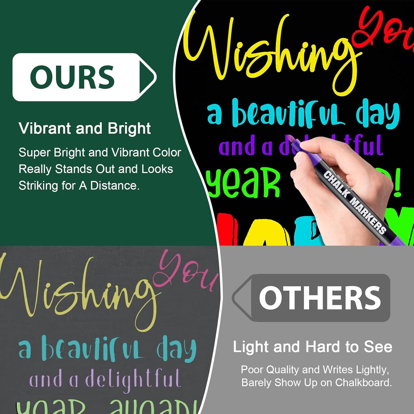 SILENART Liquid Chalk Markers - 8 Vibrant Colors - Chalkboard Markers for Blackboard Glass Window Car Dry Erase Board Acrylic Calendar Board Whiteboard- Wet Erase