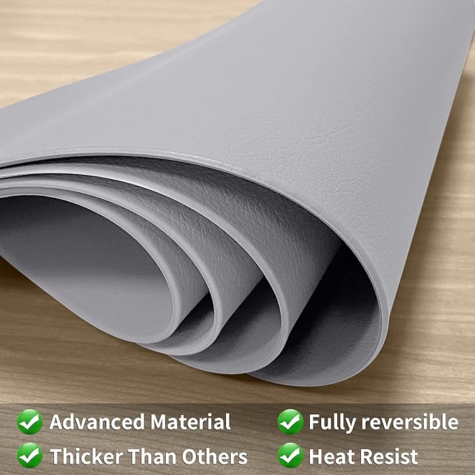Herda Placemats Set of 6 for Dining Table Mats Faux Leather Place Mats Wipeable Washable Placemats for Round Table Mats for Kitchen Dining Patio Heat Resist Easy to Clean Light Grey
