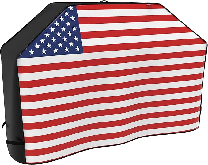 66" Heavy Duty Waterproof Gas Grill Cover fits Weber Char-Broil Coleman Gas Grill-Black,American Flag.
