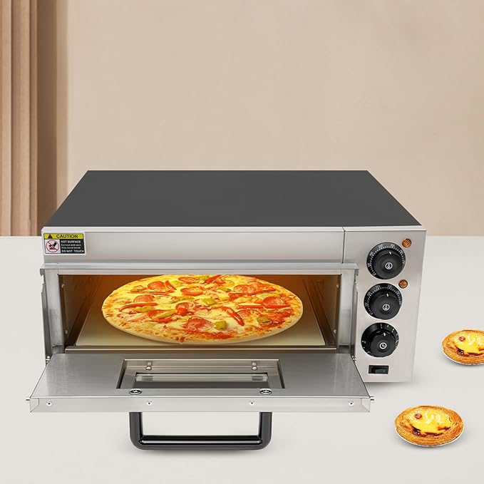 20L Commercial Electric Pizza Oven Countertop Pizza Oven, Single Deck Layer Stainless Steel Pizza Oven with Stone and Gloves, Adjust The Heat 122-662°F and Time 0-30min