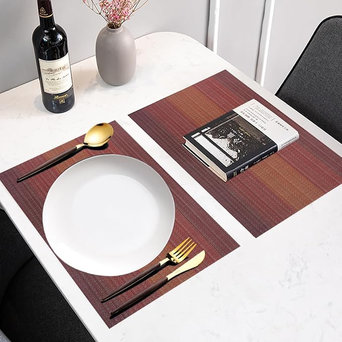 PIGCHCY Placemats Set of 12 Washable Durable Place Mats Vinyl Heat Resistant Non-Slip Table Mats Indoor Outdoor (Scarlet Red)