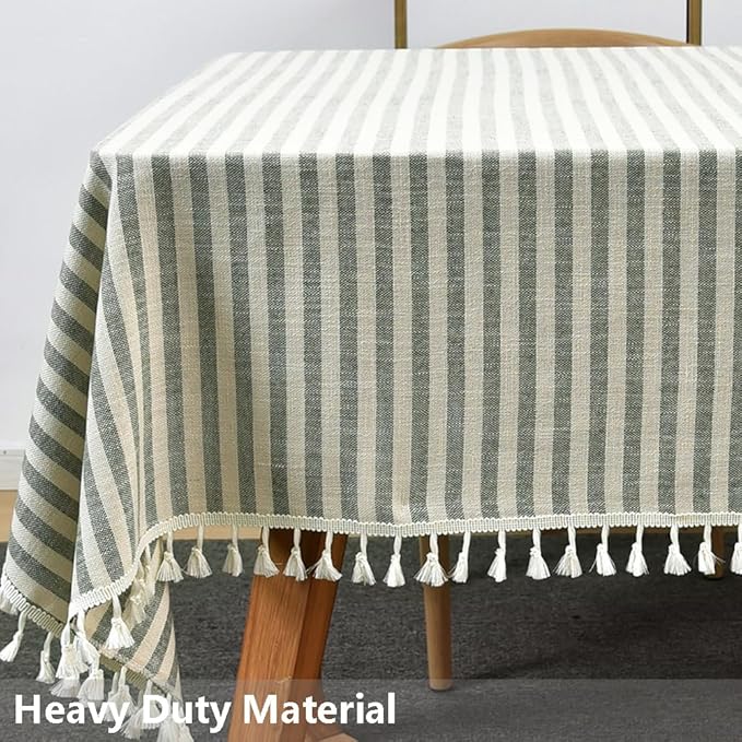 TruDelve Cotton Square Tablecloth Olive Green Striped Tablecloths Spring Outdoor Table Cloth for Picnic Table Cover (Green,55"x 55",Square)