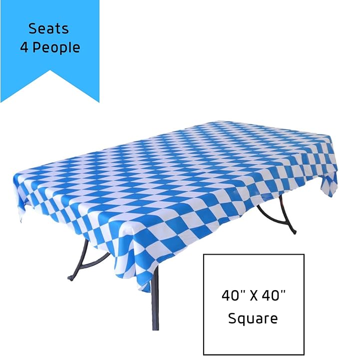 Blue & White Oktoberfest Tablecloth 40" x 40" – Bavarian Checkered Polyester Table Cover – Oktoberfest Decorations for Party, German Theme Party Supplies, Reusable & Durable | OktoberfestHaus