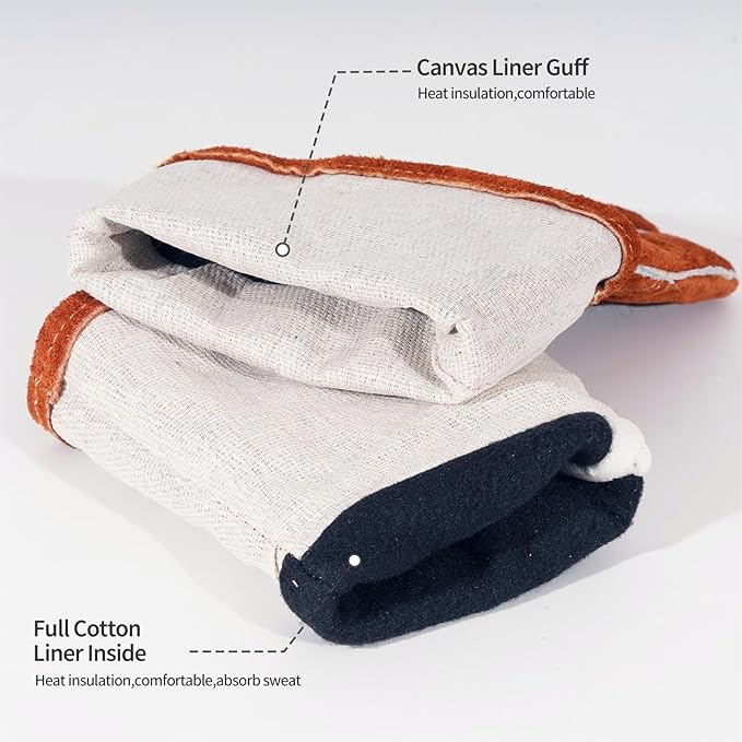 Leather Welding Gloves - Thick Premium Cow Split Leather, Heat Resistant, Welding, Grilling, BBQ & Fireplace