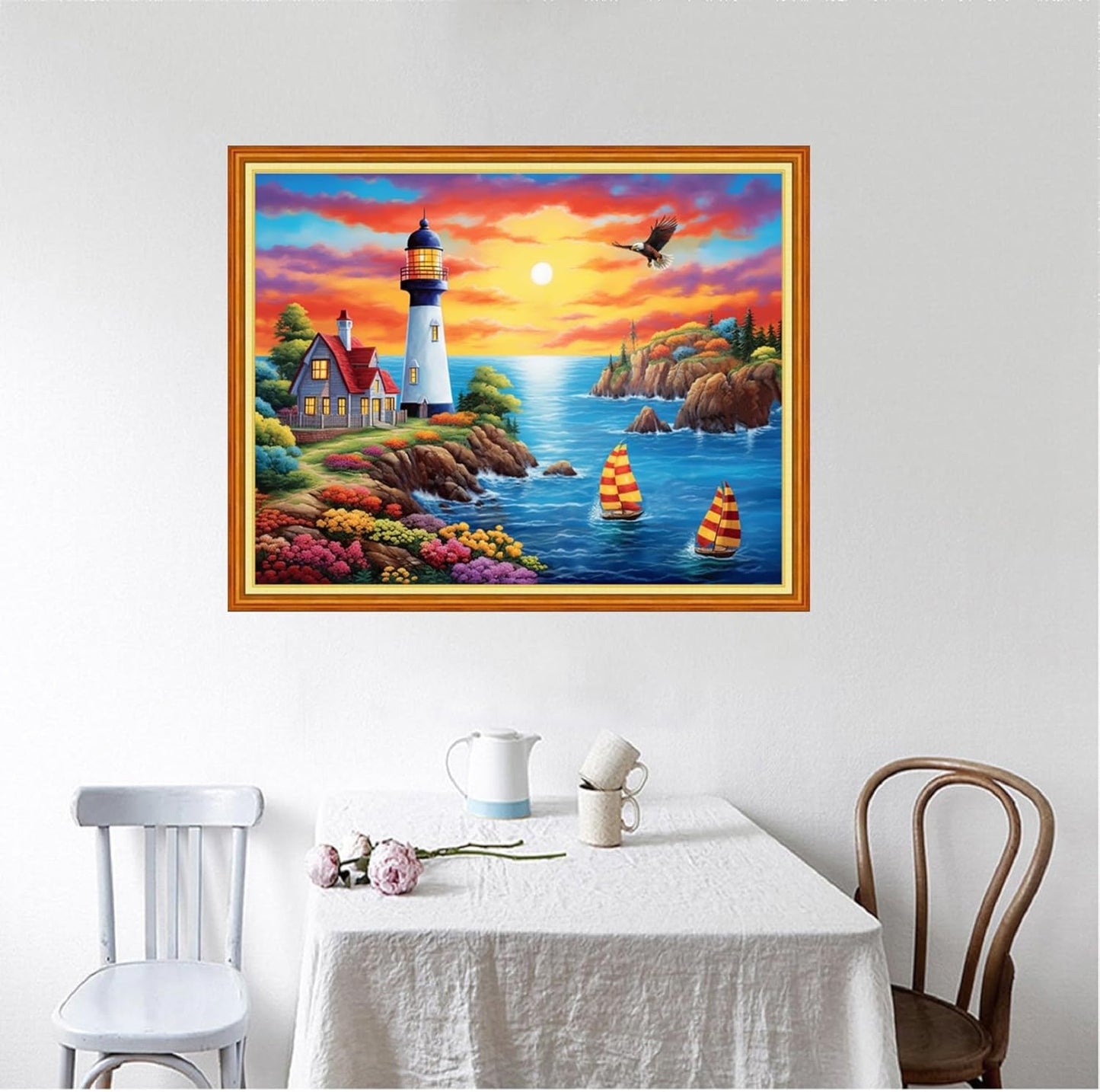 Foxhool Beginners Cross Stitch Kits Stamped Full Range of Embroidery Kits for Adults DIY Cross Stitches kit Embroidery Patterns for Needlepoint kit-Seaside Lighthouse 16x20 inch