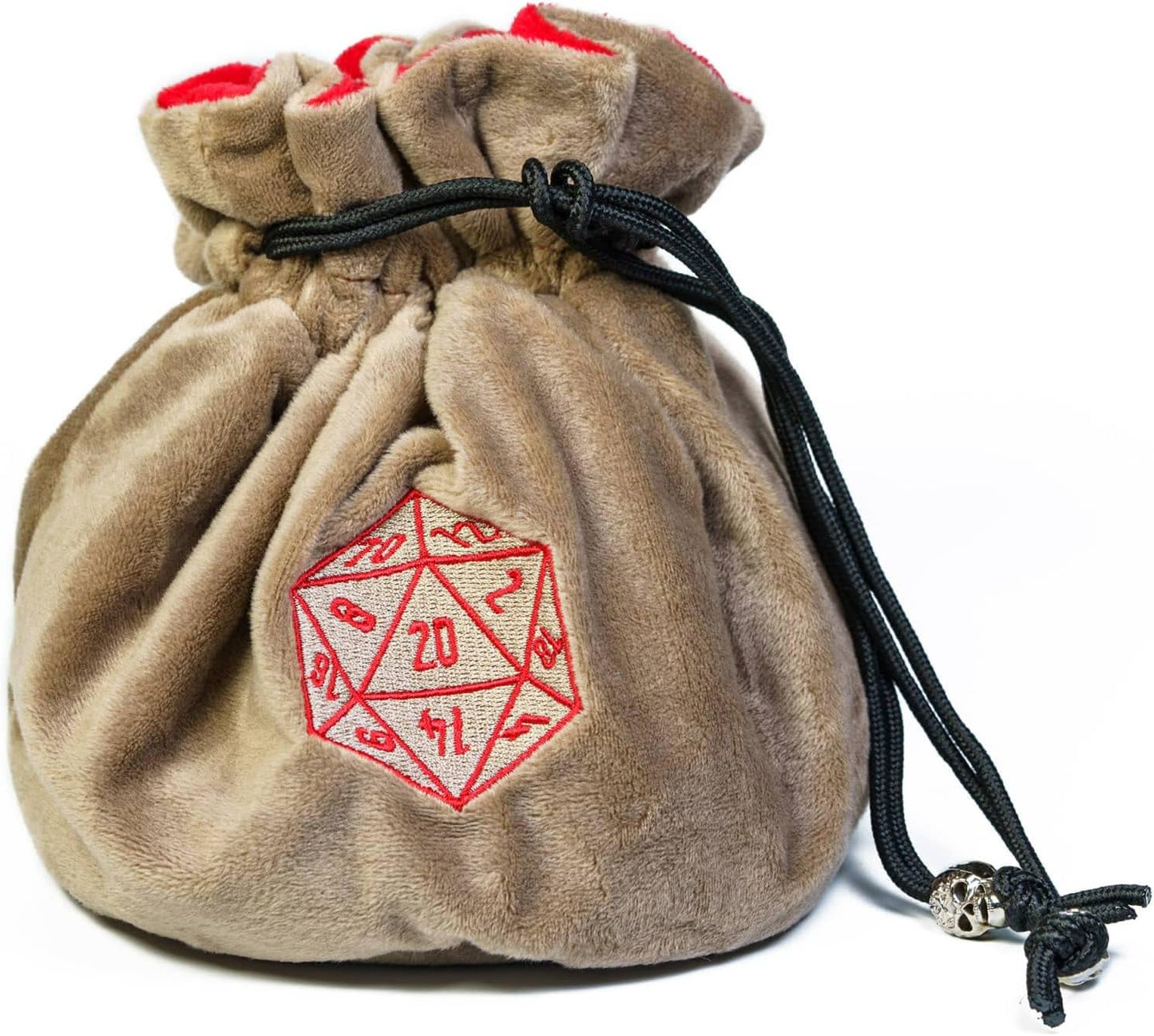 Large Dice Bags D&D with Pockets Khaki Storage Bag D20 Logo for DND RPG Game Dices - Capacity 200+ Dice