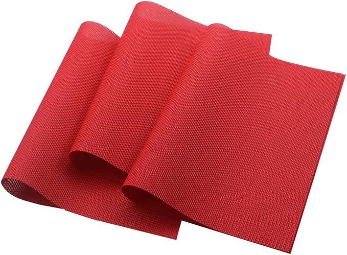 Gugrida Placemats Set of 6 Solid Red Placemat for Dining Table Durable Crossweave Woven Vinyl Kitchen Table Mats 18"X12"