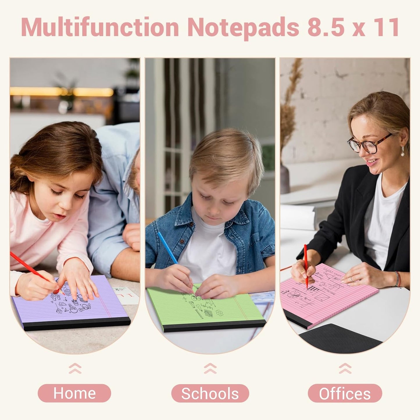 Legal Pads 8.5 x 11 Colored Notepad, 12 Pack Wide Ruled Lined Paper, Micro Perforated Writing Pads, 30 Sheet/Note Pads, Pink Legal Pad 8.5 x 11 Notebook Paper Tablet for School