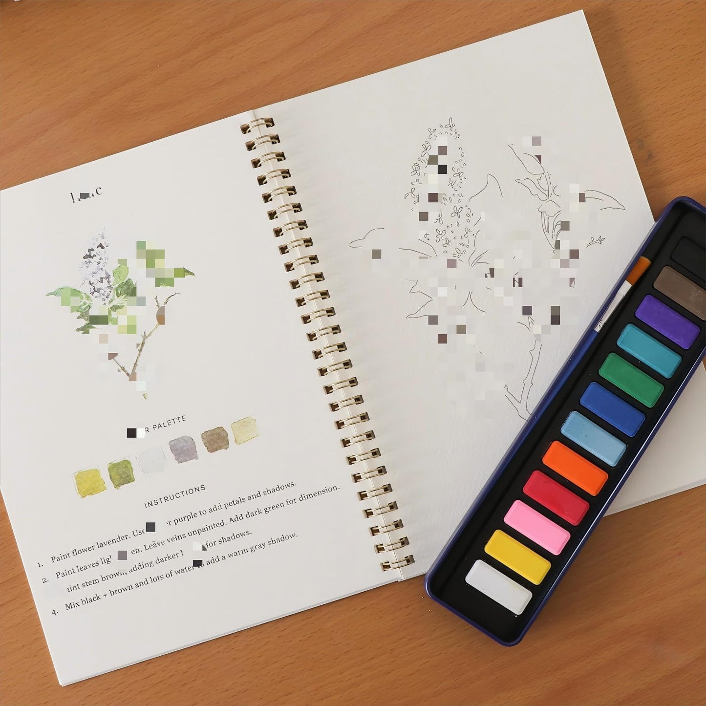 Beginner Watercolor Painting Kit Watercolor Workbook Coloring Book 12 Colors Paint Set with Brush,Easy Nature Scenes Beginner Friendly Watercolor Paint Set Gift for Adults Teens. (WINTER)