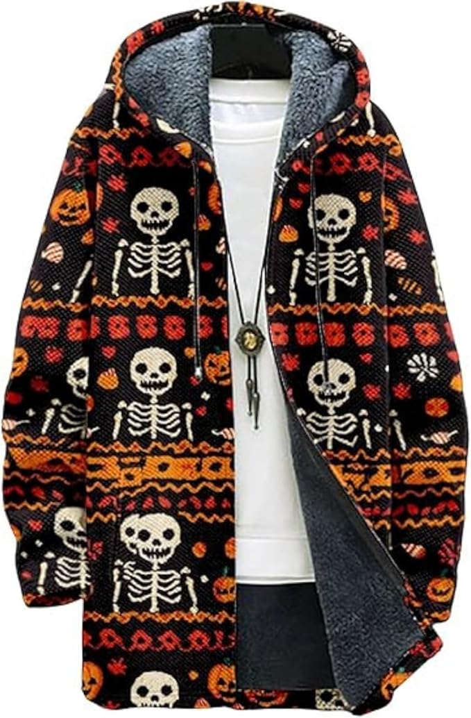 Men's Hooded Sweater Coat Knit Fleece Lined Long Cardigan Jacket with Zip Front Pocket Vintage Casual Zip Up
