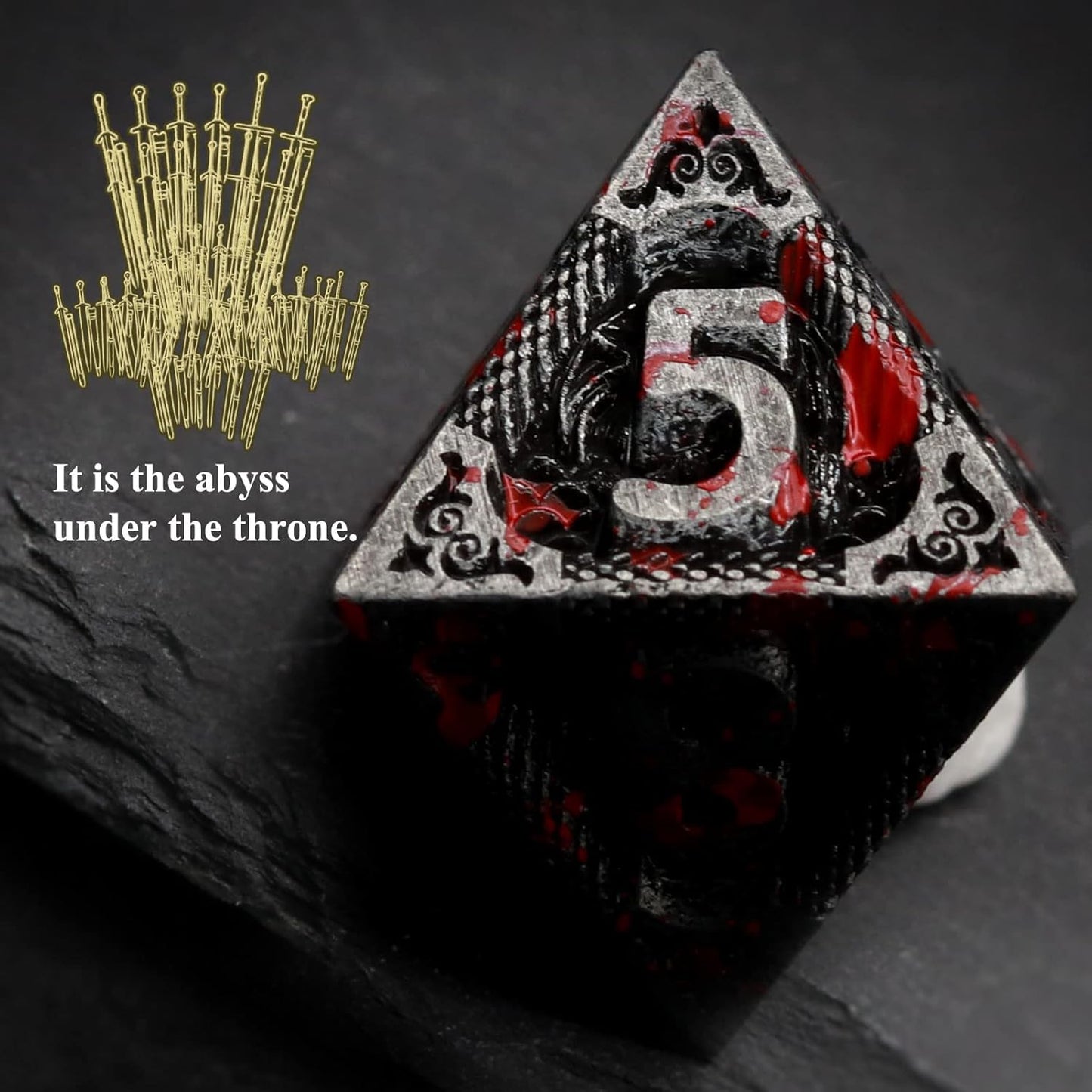 Haxtec Bloodstained Metal DND Dice Set Antique Iron Blood D&D Dice Set Dragon Scale with Leather Dice Bag Bloodsplattered Metal Polyhedral Dice Compatible with Dungeons and Dragons TTRPG Gifts