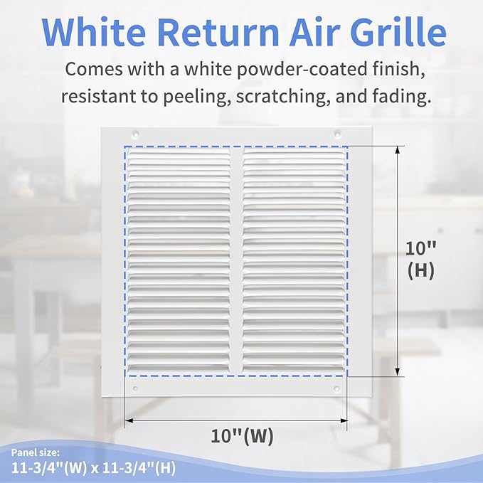 10"W x 10"H [Duct Opening Size] Steel Return Air Grille, Air Return Vent Cover for Ceiling and Sidewall - HVAC Air Vent Covers - [Outer Dimensions: 11.75"W x 11.75"H]