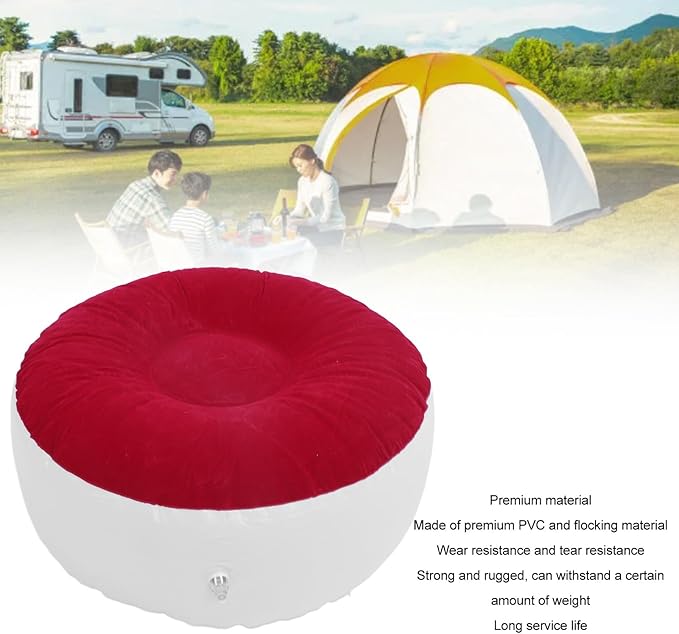ZJchao Inflatable Pouf Ottoman, Outdoor Ottoman, Inflatable Foot Rest, Flocking Stool Multipurpose Lightweight Round Portable Stool for Travel Camping Outdoor Activities (Red)