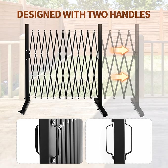 TECSPACE Aluminum Expandable Garden Fence, Portable Barricade Gate with Casters, Expansion Size 126×15.2×40.6 inches, Adjustable Retractable Fence Mobile Barricade Safety Barrier